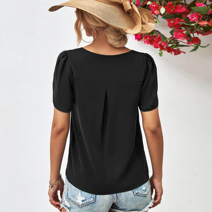 Cutout Round Neck Petal Sleeve Blouse - MimiStylez