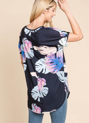 BOMBOM Printed Round Neck Short Sleeve T-Shirt - MimiStylez