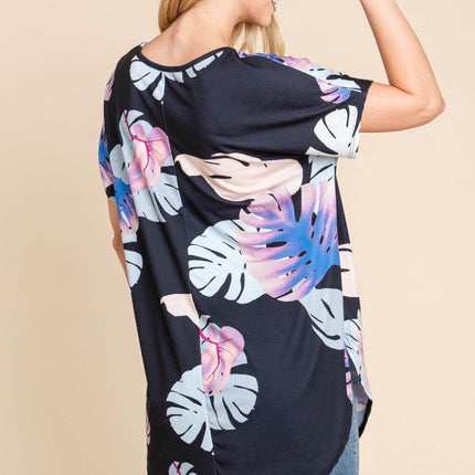 BOMBOM Printed Round Neck Short Sleeve T-Shirt - MimiStylez