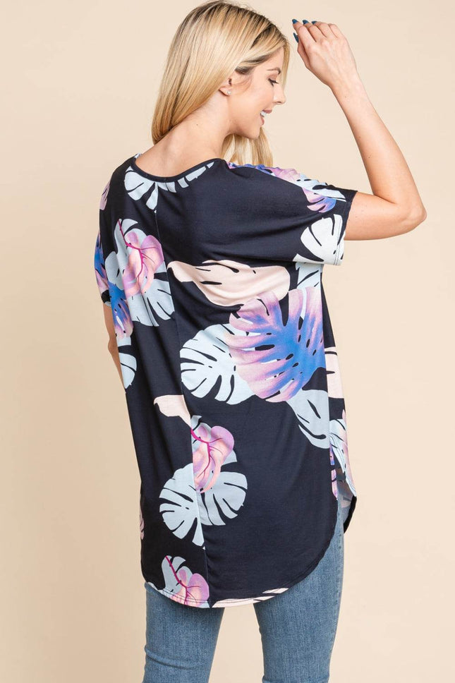 BOMBOM Printed Round Neck Short Sleeve T-Shirt - MimiStylez
