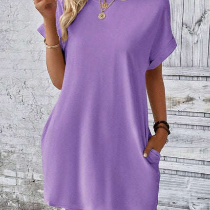 Pocketed Round Neck Short Sleeve Dress - MimiStylez