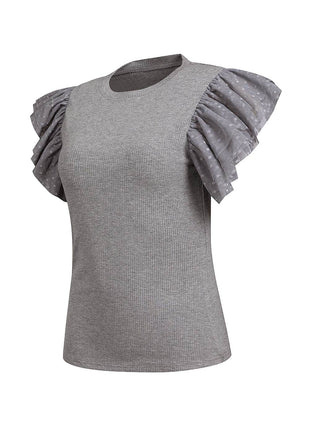 Ruffled Round Neck Cap Sleeve Top - MimiStylez