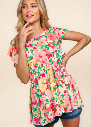 Haptics Floral Peplum Babydoll Blouse - MimiStylez