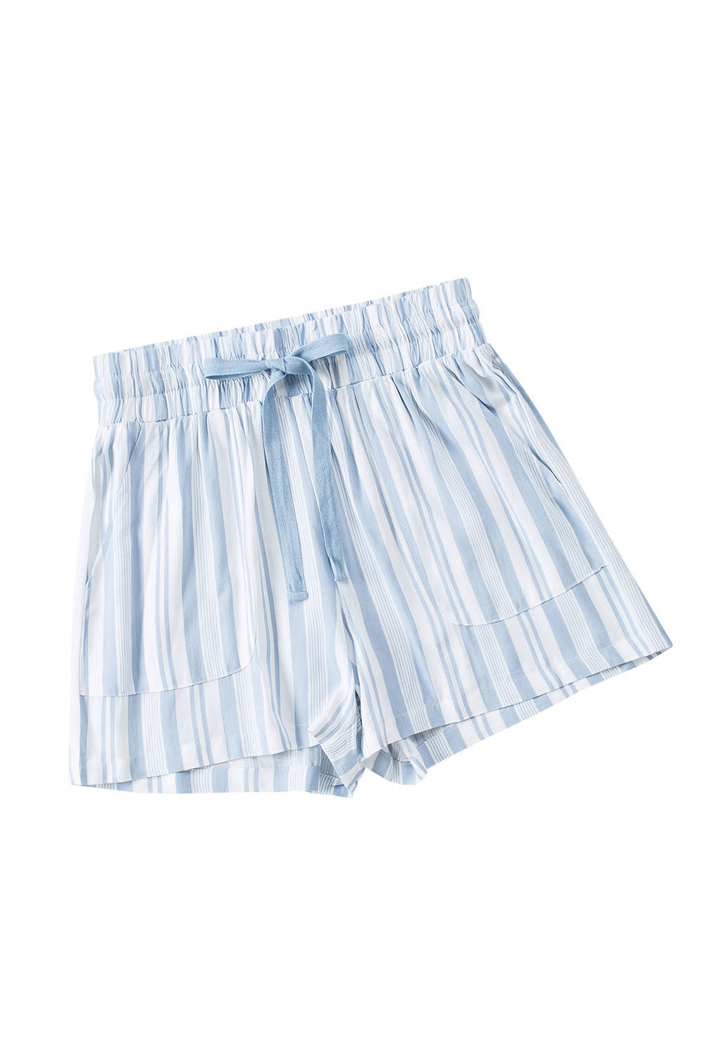 Sky Blue Vertical Stripes Print Shorts with Pockets