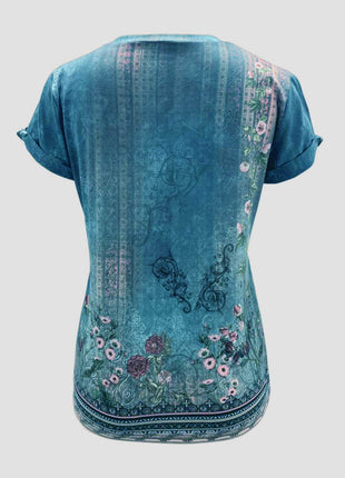 Printed Round Neck Short Sleeve T-Shirt - MimiStylez