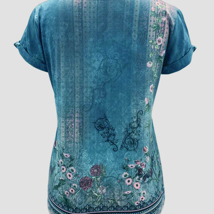 Printed Round Neck Short Sleeve T-Shirt - MimiStylez