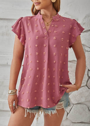Swiss Dot Notched Cap Sleeve T-Shirt - MimiStylez