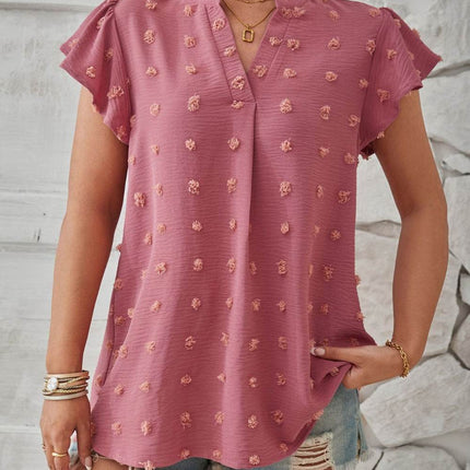 Swiss Dot Notched Cap Sleeve T-Shirt - MimiStylez