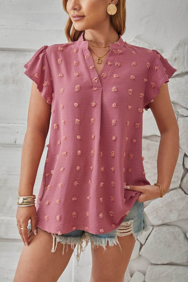 Swiss Dot Notched Cap Sleeve T-Shirt - MimiStylez