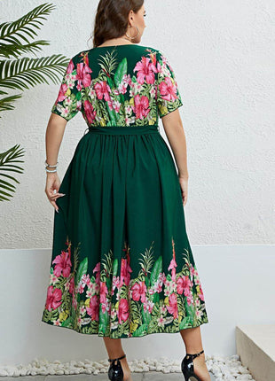 Floral Tie-Waist Round Neck Dress - MimiStylez