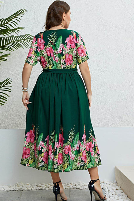 Floral Tie-Waist Round Neck Dress - MimiStylez