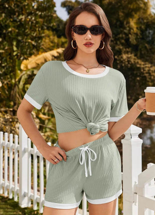 Ribbed Short Sleeve Top and Shorts Set - MimiStylez
