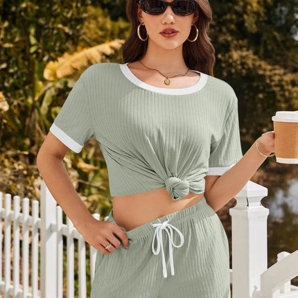 Ribbed Short Sleeve Top and Shorts Set - MimiStylez