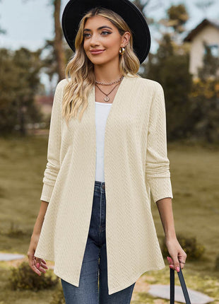 Textured Open Front Long Sleeve Cardigan - MimiStylez