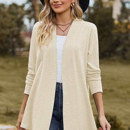 Textured Open Front Long Sleeve Cardigan - MimiStylez