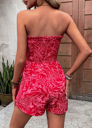 Smocked Printed Tube Romper with Pockets - MimiStylez