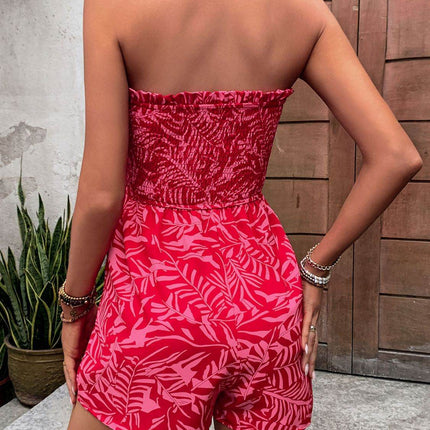 Smocked Printed Tube Romper with Pockets - MimiStylez