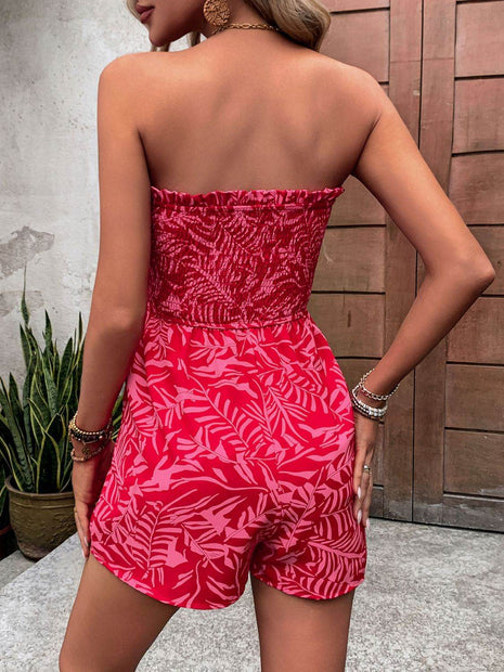 Smocked Printed Tube Romper with Pockets - MimiStylez