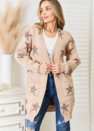 Star Pattern Open Front Longline Cardigan - MimiStylez