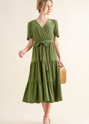 And The Why Soft Short Sleeve Tiered Midi Dress - MimiStylez