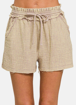 Zenana Washed Frayed Hem Drawstring Shorts - MimiStylez