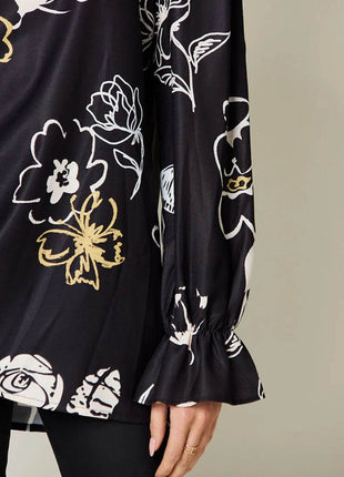 Double Take Full Size Printed Flounce Sleeve Blouse - MimiStylez