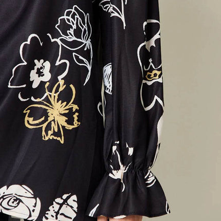 Double Take Full Size Printed Flounce Sleeve Blouse - MimiStylez