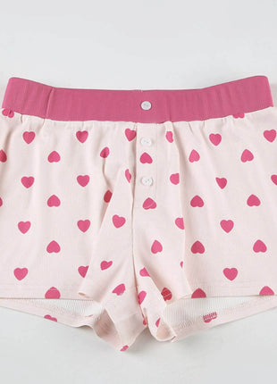 Heart Print Top and Shorts Loungewear Set - MimiStylez