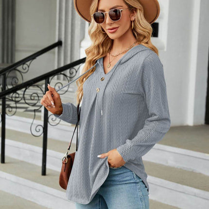Long Sleeve Hooded Blouse - MimiStylez