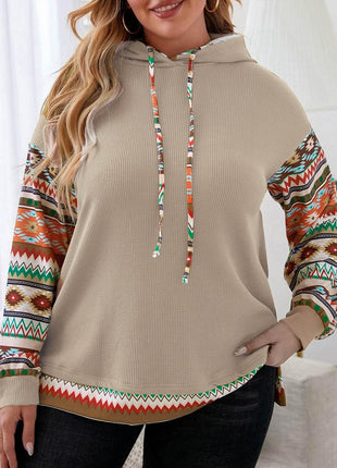 Plus Size Waffle-Knit Geometric Dropped Shoulder Hoodie - MimiStylez