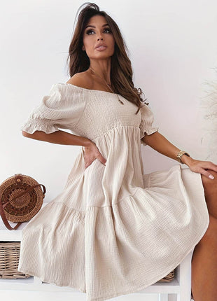 Full Size Ruffled Off-Shoulder Short Sleeve Dress - MimiStylez