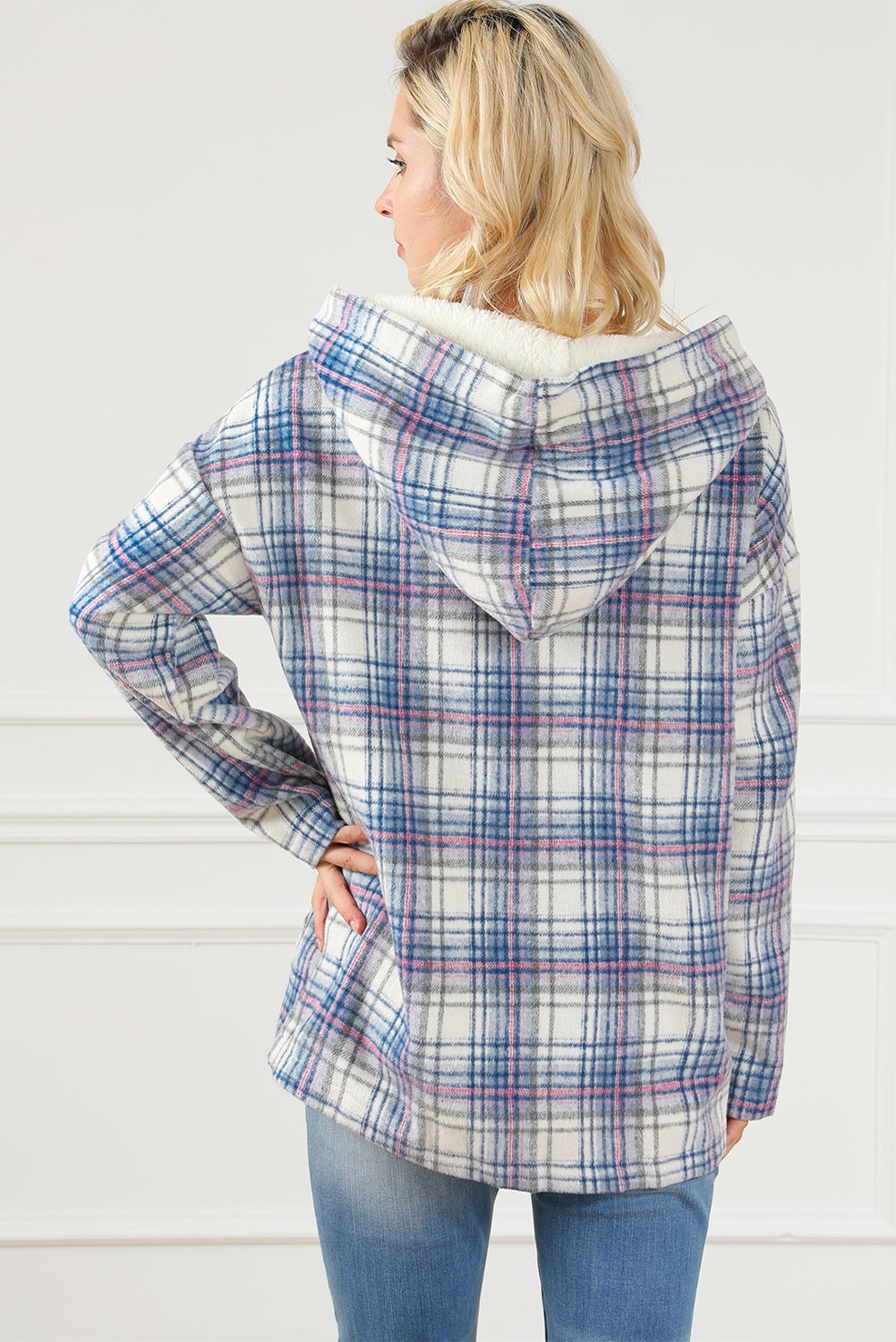 Plaid Long Sleeve Buttoned Hoodie