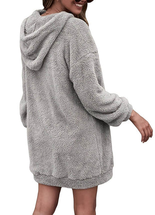 Half Zip Dropped Shoulder Oversized Hoodie - MimiStylez
