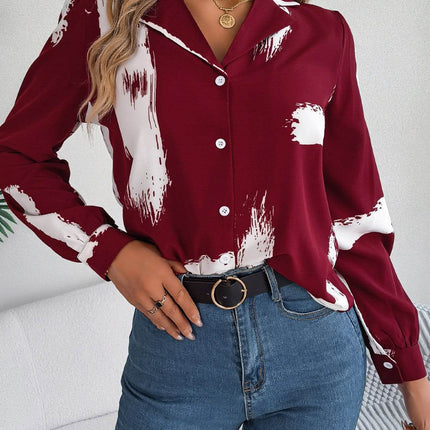 Printed Collared Neck Button Up Shirt - MimiStylez