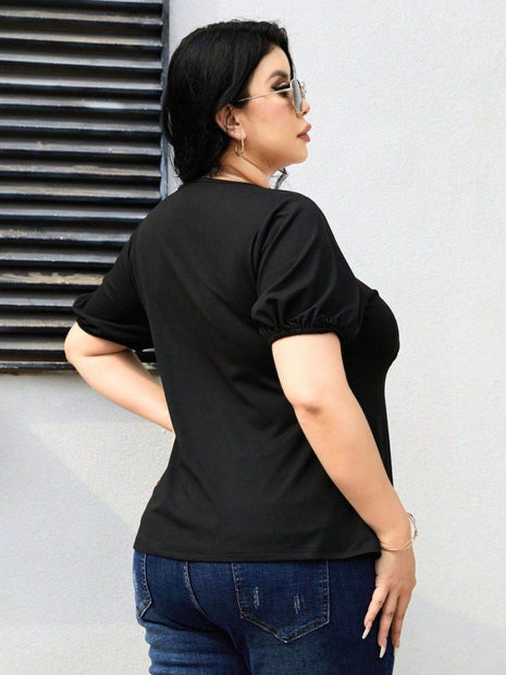 Plus Size Cutout Short Sleeve Blouse - MimiStylez