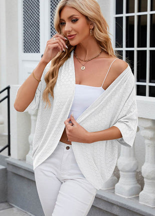 Eyelet Open Front Half Sleeve Cardigan - MimiStylez
