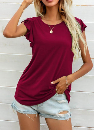 Round Neck Butterfly Sleeve Top - MimiStylez