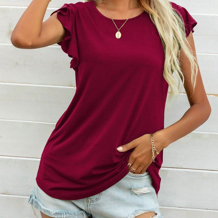 Round Neck Butterfly Sleeve Top - MimiStylez