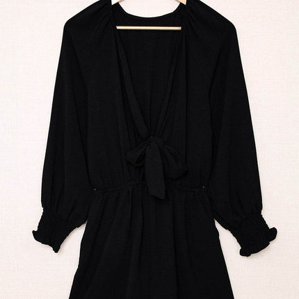 Tied Flounce Sleeve Plunge Romper - MimiStylez