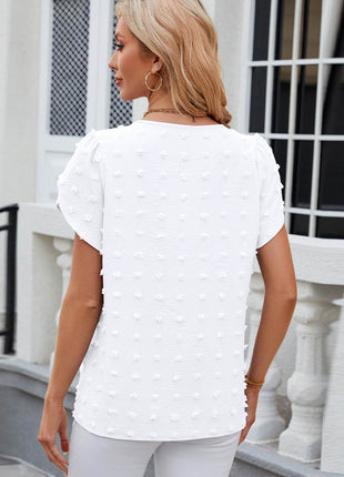 Swiss Dot Round Neck Short Sleeve T-Shirt - MimiStylez