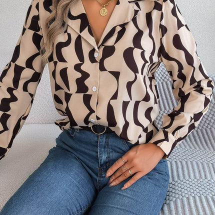 Printed Button Up Long Sleeve Shirt - MimiStylez