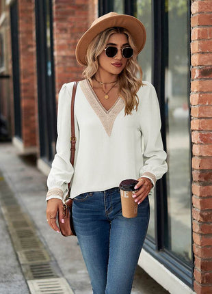 V-Neck Long Sleeve Blouse - MimiStylez
