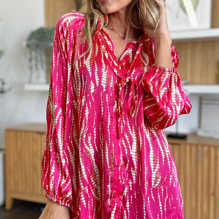 Double Take Full Size Printed Button Up Long Sleeve Shirt - MimiStylez