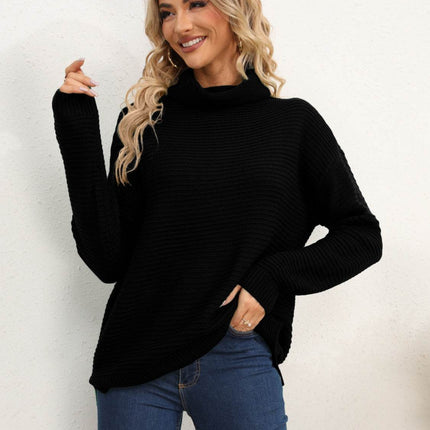 Slit Turtleneck Dropped Shoulder Sweater - MimiStylez