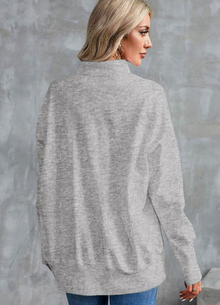 Half Zip Pocketed Dropped Shoulder Sweatshirt - MimiStylez