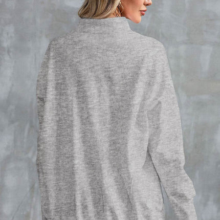 Half Zip Pocketed Dropped Shoulder Sweatshirt - MimiStylez