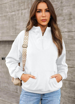 Quarter Zip Dropped Shoulder Sweatshirt - MimiStylez