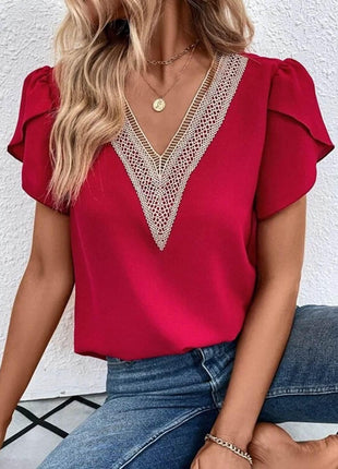 V-Neck Petal Sleeve Blouse - MimiStylez