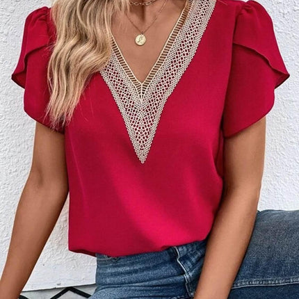 V-Neck Petal Sleeve Blouse - MimiStylez