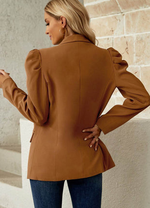 Double Take Puff Sleeve Shawl Collar Blazer - MimiStylez